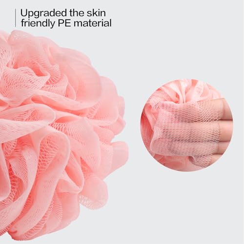 Fishent Loofah Bath Sponge Shower Loofahs, Pack of 4 Pink Soft Loofa Exfoliating Body Scrubber Mesh Shower Puff Pouf Ball Luffa for Women(50g/pcs) - Thumbnail 6