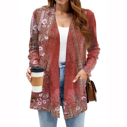 uxxnjfg Cardigan Mujer Elegante Jersey Punto Mujer Larga Ligero Cómodo Chaqueta De Punto Largos Entretiempo Invierno Chaqueta Suéteres Tallas Grandes Cárdigan con Bolsillos(Vino,XXL)