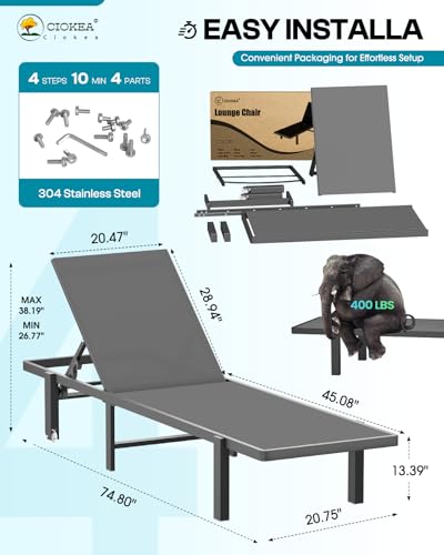 image for Ciokea Patio Chaise Lounge Chair Set of 2, Outdoor Lounge Chairs with 