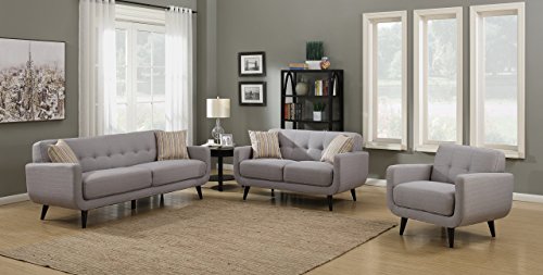 Christies Home Living 3 Piece Sofa Crystal Love Seat and Arm Chair Room Set, Gray