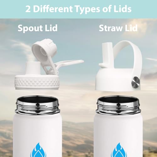 Image of SENDESTAR Water Bottle 40oz Double Wall Vacuum Insulated Leak Proof Stainless Steel Sports Water Bottle-Wide Mouth with New Flex Straw Lid & Spout Lid (White&Tiffany)