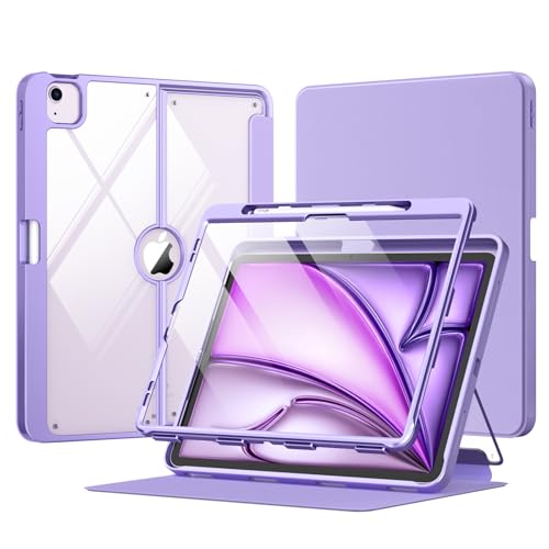 MoKo for iPad Air 13 Inch Case M3 2025 & M2 2024 with Pencil Holder, iPad Air 13 Case [Built-in Screen Protector] with Clear Back & Magnetic Multi Angle Stand Cover, Purple