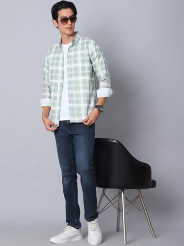 Image of Majestic Man Men Comfort Slim Fit Opaque Checked Cotton Casual Shirt