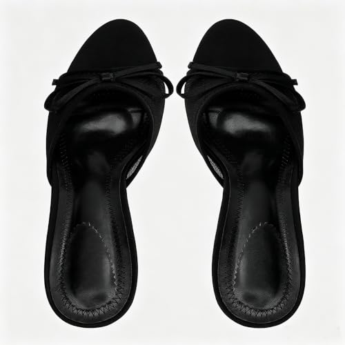 Image of UFEDO Womens Kitten Heels Bow Mesh Sandals Round Open Toe Slip On Low Slide Heeled Sandals