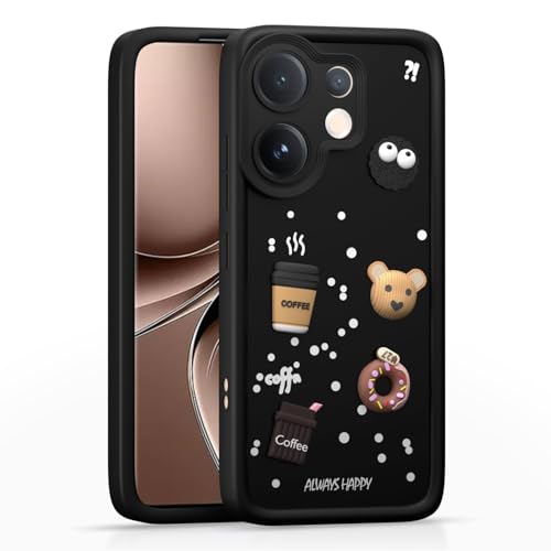 Image of Bintage Cute Fun Taddy| 3D Ball Bear| Donut| Coffee Rubber Case Camera Protection Back Cover Compatible for Vivo T4 Pro 5G - Black