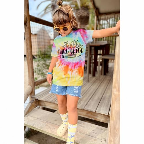 Image of KEKEMI Kid Girls First Day of School Shirt Hello Kindergarten First /Second /Third Grade Tshirt Back to School Tees Tops 4-10Y