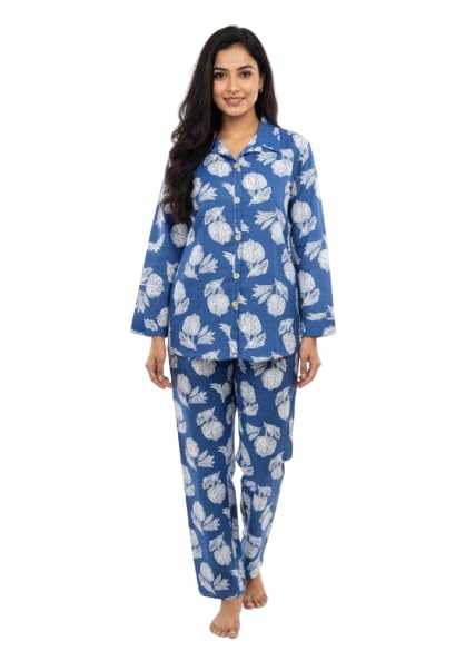 Magic Match Womens Cotton Printed Co-rd set – Soft & Comfortable Full Sleeve Corset Set | Stylish Loungewear for Daily Use. (IN, Alpha, M, Blue)