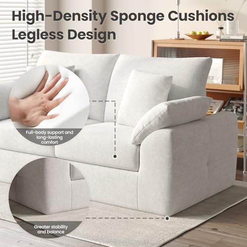 Image of 75.6 inch Modern Loveseat Sofa for Living Room, Cloud Boneless Couches with 4 Pillows, Mid Century Loveseat couches for Small Place, No Assembly Required, Beige