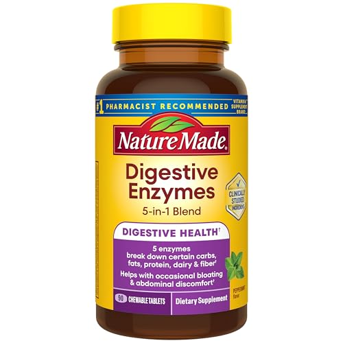 Nature Made Digestive Enzymes 5-in-1 Blend Digestive Health Support 90 Chewable Tablets 30 Day Supply