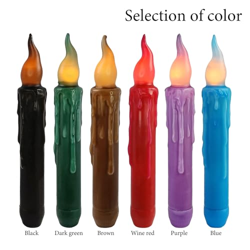 Image of Green Flameless Candle Taper Candlesticks, 4pcs LED Tapered Dipped Candles 6inch Battery Powered Chandelier Remote Candle Sticks for Christmas Vigil Harry Potter (30-Dark Green)