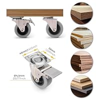 Emuca - Set aus 4 Lenkrollen für Möbel Ø50mm, 2 mit Bremse und 2 ohne Bremse, mit Anschraubplatte und Kugellager, grau Farbe – Ansicht 7