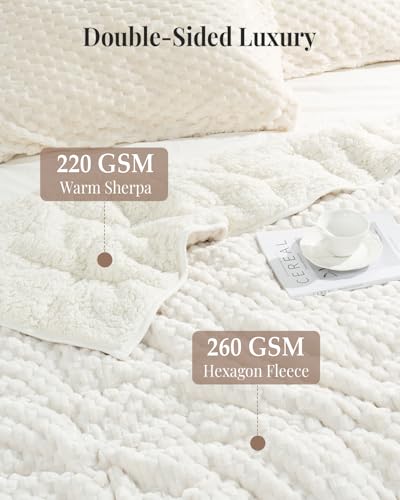 Image of Topblan Weighted Blanket for Adults, 60 inch x 80 inch 15lbs, Soft Sherpa Queen Size Heavy Blankets with 3D Puffy Hexagon, Cozy Flannel Fleece Weighted Throw for Couch and Bed