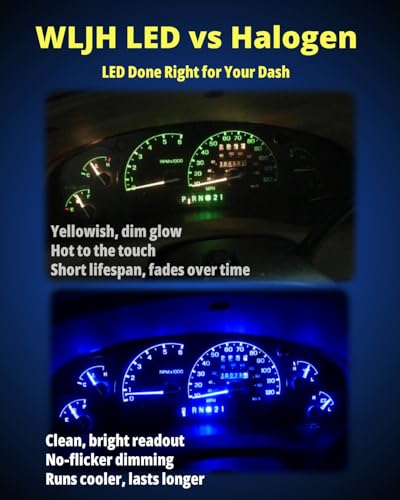 Image of WLJH 40-Pack Blue T10 T5 LED Bulb with Twist Socket, Polarity-Free Dimmable | 4014 SMD, 300lm, 194 168 W5W 2721 74, Dash Gauge Lights for Instrument Cluster HVAC Interior Dome Map License Plate
