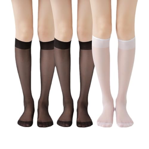 Sheer Knee High Stockings 20D Black Knee High Socks with Reinforced Toe Elastic Soft Nylon Socks for Women Girls