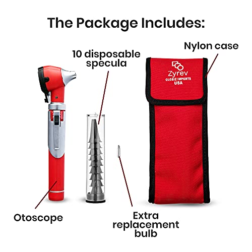 Zyrev Zetalife Otoscope - Ear Scope With Light, Ear Infection Detector, Pocket Size (Red Color) #TOP3