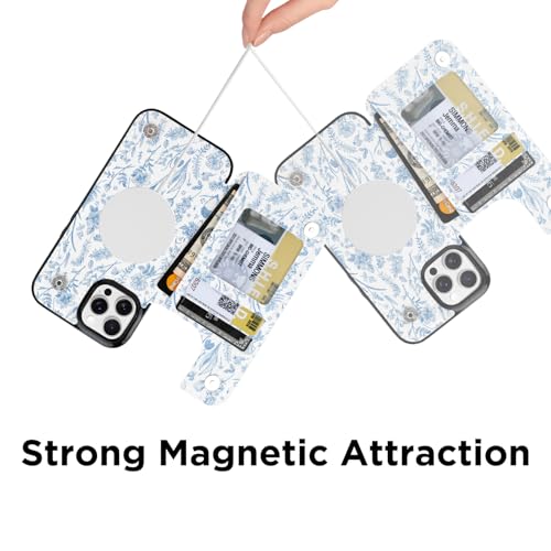 Image of uCOLOR Compatible with iPhone 12 /12 Pro Wallet Case with Card Holder Slot Folio Flip PU Leather Kickstand Double Magnetic Clasp and RFID Blocking Design (Blue Toile Flowers, iPhone 12 /12 Pro)