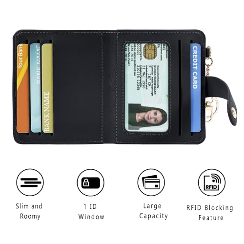 Image of Airkit Small Wallet Women RFID, PU Leather Card Holder with Keychain | Slim Compact Zipper Coin Purse for Ladies, Travel Holiday Gifts for Mom, Cute Mini Bifold Wallets