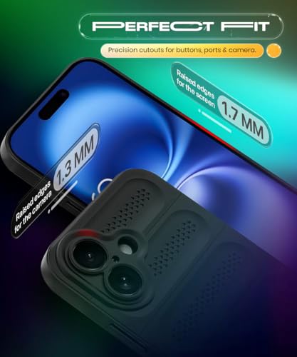 Image of WOW IMAGINE Ultimate Silicone Back Cover Case for iPhone 16 | Heat Dissipation Thin Soft TPU | 360 Camera Protection | Breathable Cooling Holes (Pitch Black)