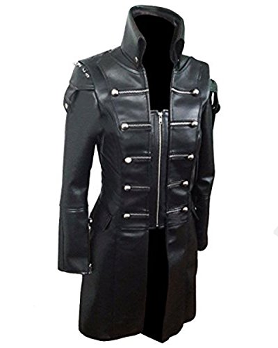 Clydestones Women Black Sheep Leather Goth Matrix Trench Coat Steampunk Military Jacket #TOP1