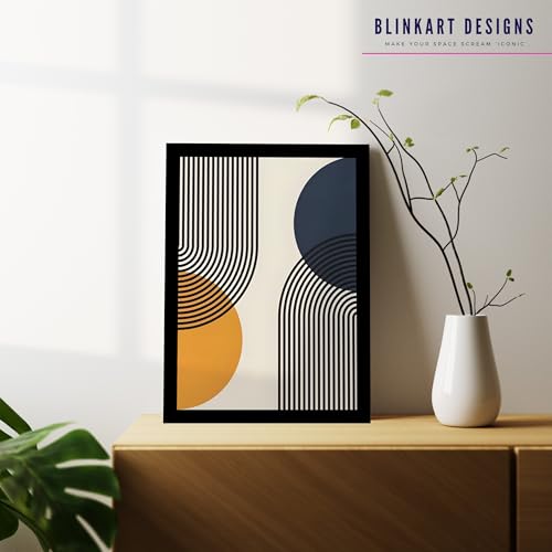 Image of BLINKART Vintage Bauhaus Retro Geometric Aesthetic Poster Gallery | Colorful Wrap Framed For Home Office Studio Living Room Modern Art Studio Decoration Abstract Shapes | (d80) | 13x10 Inch