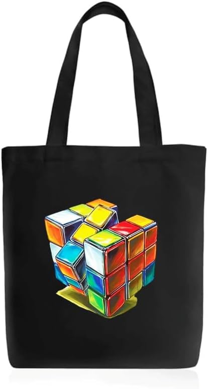 RoundsunCotton Canvas Printed White/Black Vertical Women Tote Bag | 300 GSM Cloth |100% Organic Cotton | Shopping/Grocery Bag | Multi-Purpose Bag | Reusable