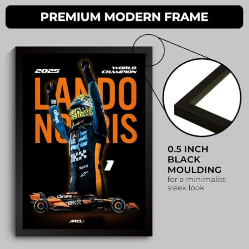 Image of Lando Norris Poster World Champion 2025 | Framed McLaren F1 Car A4 Sized (31 x 23 cm) | Lando Norris F1 Poster | McLaren Car Posters for Wall, Gift for Boys, Formula 1 Frames | Formula 1 Frame (F 167)
