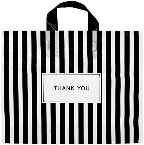 readikou [50-Pack] Black thank you bags for business,12"x15" Plastic shopping bags with handles Extra Thick 2.36 Mil (12'' x 15'')