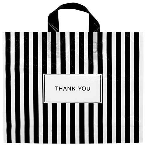 Readikou [50-Pack] Black Thank You Bags For Business,12"X15" Plastic Shopping Bags With Handles Extra Thick 2.36 Mil (12'' X 15'') #TOP17