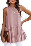 HAEOF Women's Sleeveless Casual Summer Tops Crew Neck Flowy Babydoll Loose Fit Shirts Tunic Blouse(P