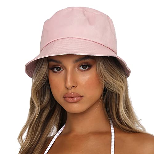 Image of Bucket Hat for Women Men, Reversible Cotton Summer Sun Beach Cap Solid Color Style