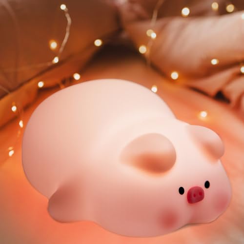 Molantaule Piggy Night Light, Cute Soft Silicone Pig Lamp Dimmable Nursery Portable Kawaii Lamps, Bedroom Decor Birthday Xmas Gift Boy Girls Gift