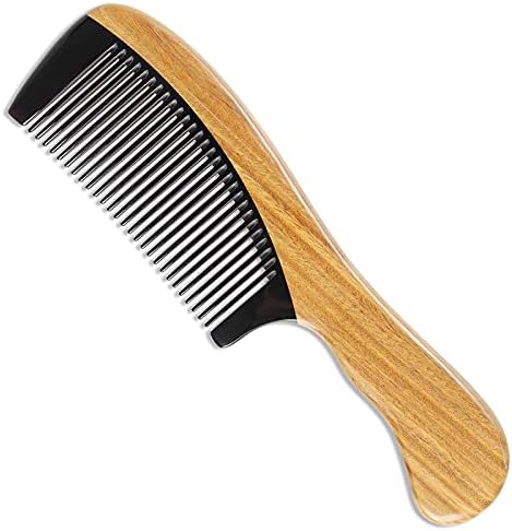 Onedor Natural Green Sandalwood Hair Comb - 100% Handmade Wooden Comb with Buffalo Horn, Fine Tooth, Anti-Static, Relieves Tension, Prevents Tangled Hair and Split Ends - Unisex, 7 x 3 x 2 inches