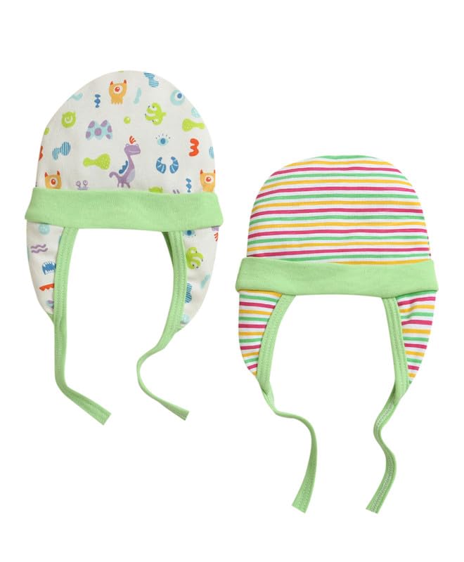 BUMZEE Green & White Baby Girls Ear Flap Tie Cap 2-pak (Peb10088)