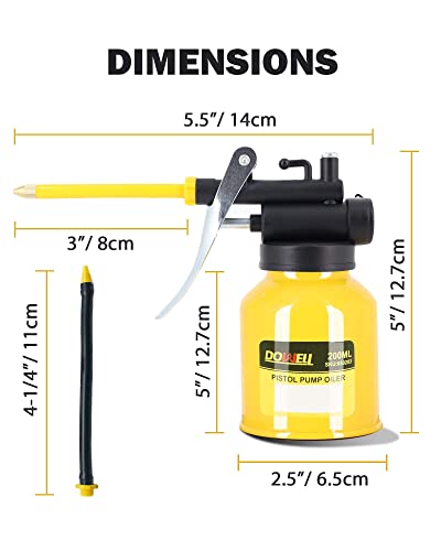 Dowell Pistol Pump Oiler Metal Oil Can Lubrication Oil Gun 6.8Oz 200Ml Can Bottle With Straight Flexible Spout Yellow Hy050203 #TOP2