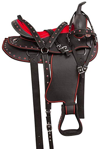 Warsi's Presents Adult & Pony Classic Quality Western Synthetic Comfort Barrel Racing Horse Saddle Get Headstall, Breast Collar, Reins & Pad. Size 10 To 18 Inches Seat (18'' Inches Seat, Red) #TOP1