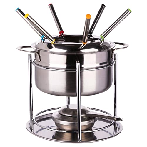 Fondue-Set aus Edelstahl für 6 Personen.