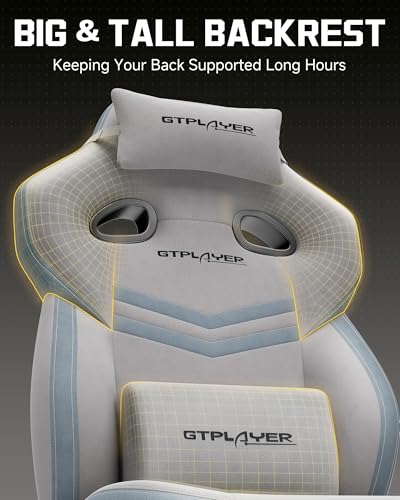 Image of GTPLAYER Big & Tall Gaming Chair, Wide Reclining with Footrest for Adults | Ergonomic High Back Computer Desk Chair, Comfort Padded Seat with Lumbar Support for Big /Tall, Office /Home, Gray