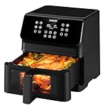 Cosori Clear Window Air Fryer, 6.2L Compact Airfryer, 55dB Quiet Operation, 11 Preset Functions, Energy-Saving Fast Cooking, Nonstick & Dishwasher-Safe, Black