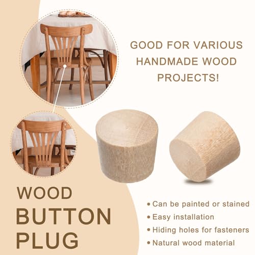 Image of UXcell 120Pcs Flat Head Wood Plugs, 11 /32 Inch Wooden Button Screw Plugs, Beige Wood, Suitable for Furniture, Tables, Chairs