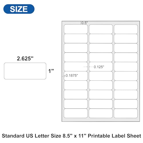 Image of [50 Sheets 1500 Labels] PAPRMA 1 inch X 2-5 /8 inch Address Mailing Label for Envelope 30-up Labels White, Printable Sticker Sheet for Laser Inkjet Printer