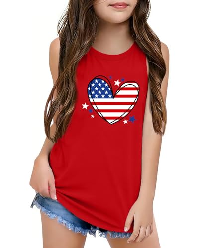 Image of CAZYCHILD Girls American Flag Tank Tops Boys 4th of July Shirts USA Summer Sleeveless Tee Independence Day Outfit 5-14y