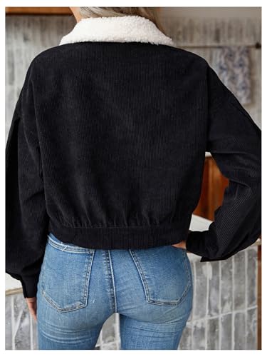 SOLY HUX Women's Corduroy Jacket Fuzzy Collar Button Down Long Sleeve Cropped Fall Jacket Outerwear2