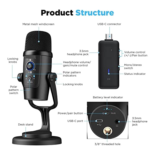 Microphone de streaming sans fil USB pour PC et ordinateur portable - 4