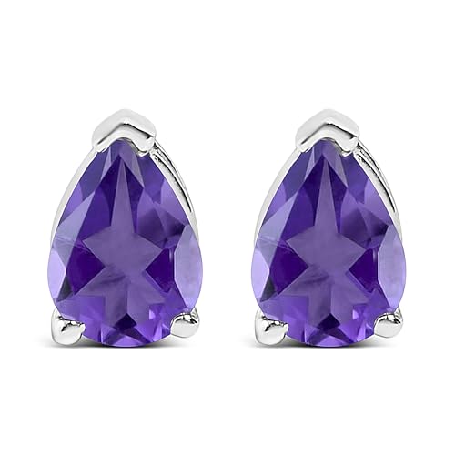 14K White Gold 6x4MM Pear Shaped Purple Amethyst Solitaire Stud Earrings