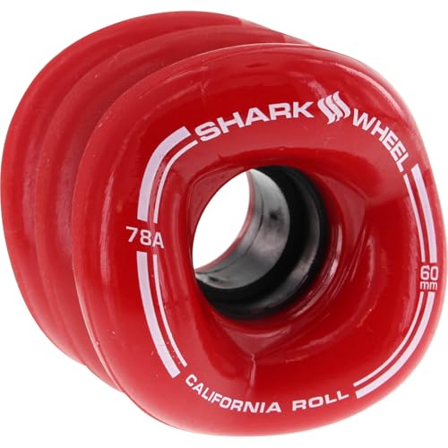 60mm Shark Wheels California Roll Red Skateboard Wheels - 78a with Viper Strike Skateboard Bearings 8mm Precision ABEC 7 Skateboard Bearings - Bundle of 2 Items