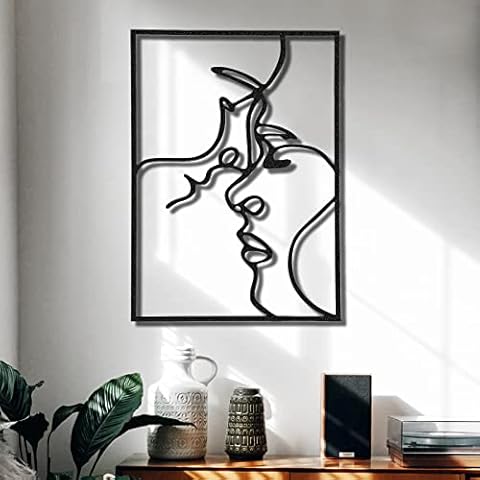 Kocuos Metal Thicker Woman Wall Art Decor, Large Minimalist Bedroom Modern Abstract Female Single Line Art, Hanging Black Decor for Living Room Bathroom Kitchen (Black (1PC-A)) Cover