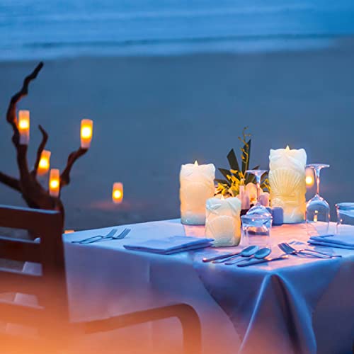Silverstro Ocean Blue Flameless Candles With Remote, Nautical Theme Seashell Carved Real Wax Led Candles, Moving Wick Battery Candles For Party Wedding Holiday Spring Home Decor(D 3" X H 4" 5" 6") #TOP6