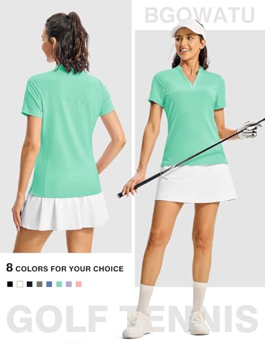 Image of BGOWATU Women's Golf Polo Shirts Short Sleeve Collarless Y-Neck Tennis Tops Quick Dry UPF 50+ Workout Shirt Lightweight