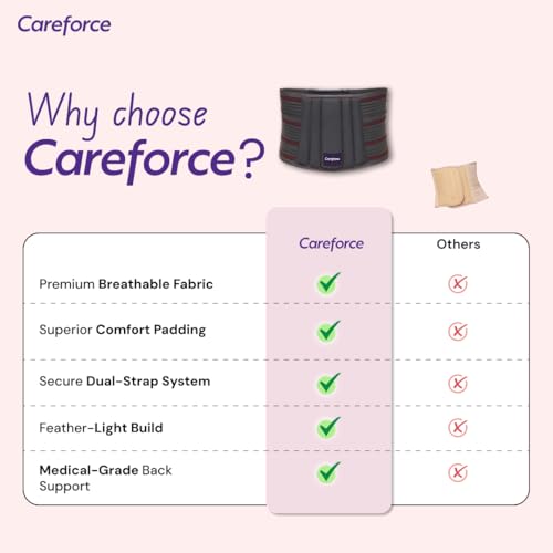 Careforce - The Force Behind Your Health Plastic Lumbar Support Belt Back Belt For Back Pain Relief Lumbo Sacral Belt With Adjustable Strap,Lower Back Support With Cushioning-Xl (40"-44")