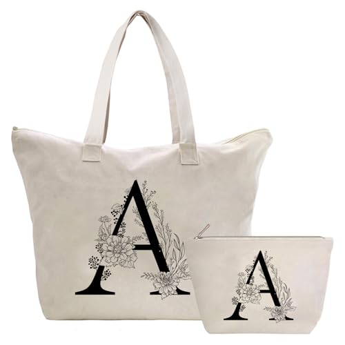 Sac Fourre-Tout en Toile avec Initiale Fleur, Personnalisés Sac Tote bag en Toile Coton Trousse de Maquillage, Idéal pour Mariage Anniversaire Noël, Cadeau pour Femmes Amis Maman Sœurs A Sac Fourre-Tout en Toile avec Initiale Fleur, Personnalisés Sac Tote bag en Toile Coton Trousse de Maquillage, Idéal pour Mariage Anniversaire Noël, Cadeau pour Femmes Amis Maman Sœurs A